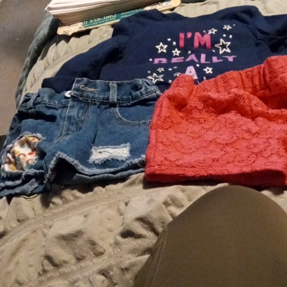 Girls Navy Graphic Long Sleeve Top with Red Lace Skirt